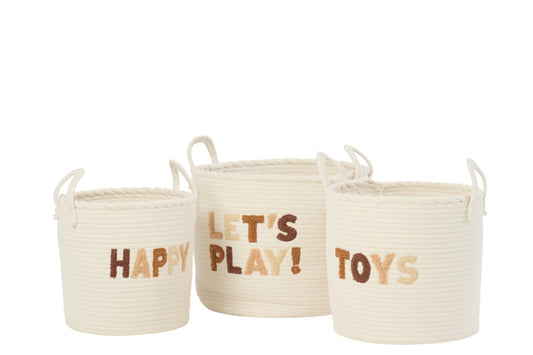 Set van 3 mand kinderen katoen wit/bruin