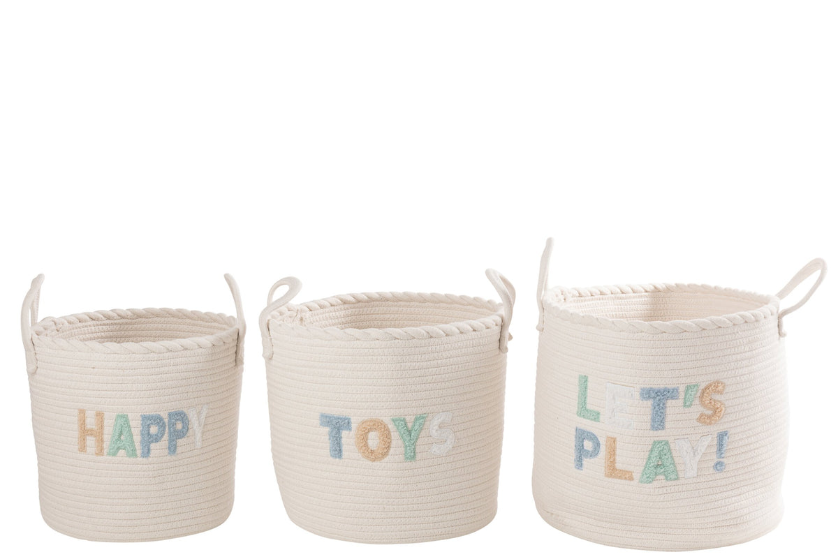 Set van 3 mand kinderen katoen wit/lichtblauw