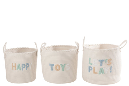 Set van 3 mand kinderen katoen wit/lichtblauw