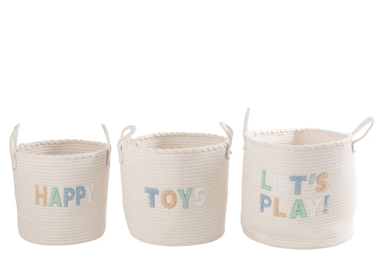 Set van 3 mand kinderen katoen wit/lichtblauw