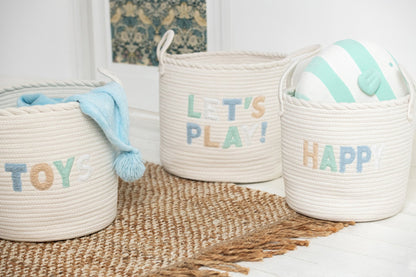 Set van 3 mand kinderen katoen wit/lichtblauw