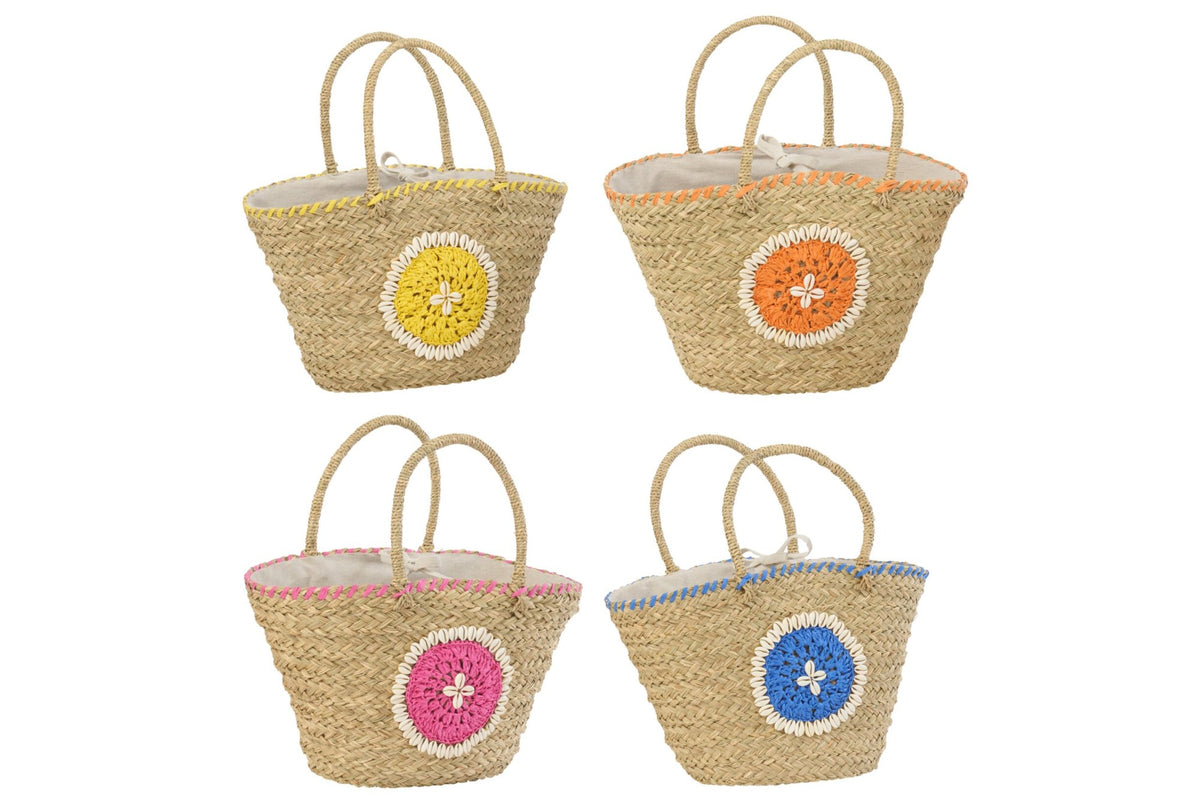 Tas schelp zeegras meerkleurig assortiment van 4
