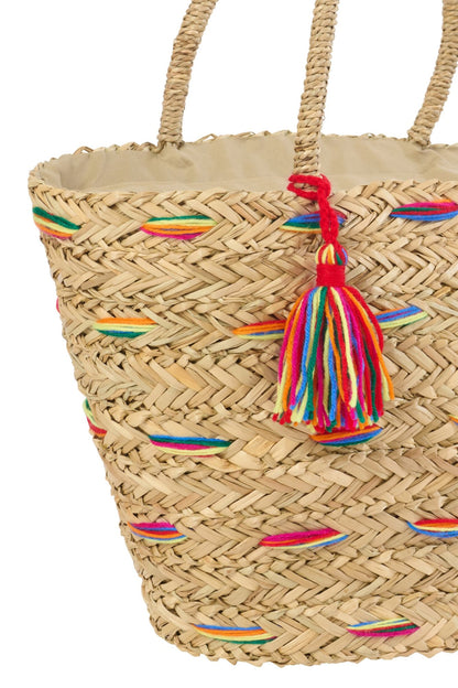 Tas gestreept zeegras meerkleurig assortiment van 2