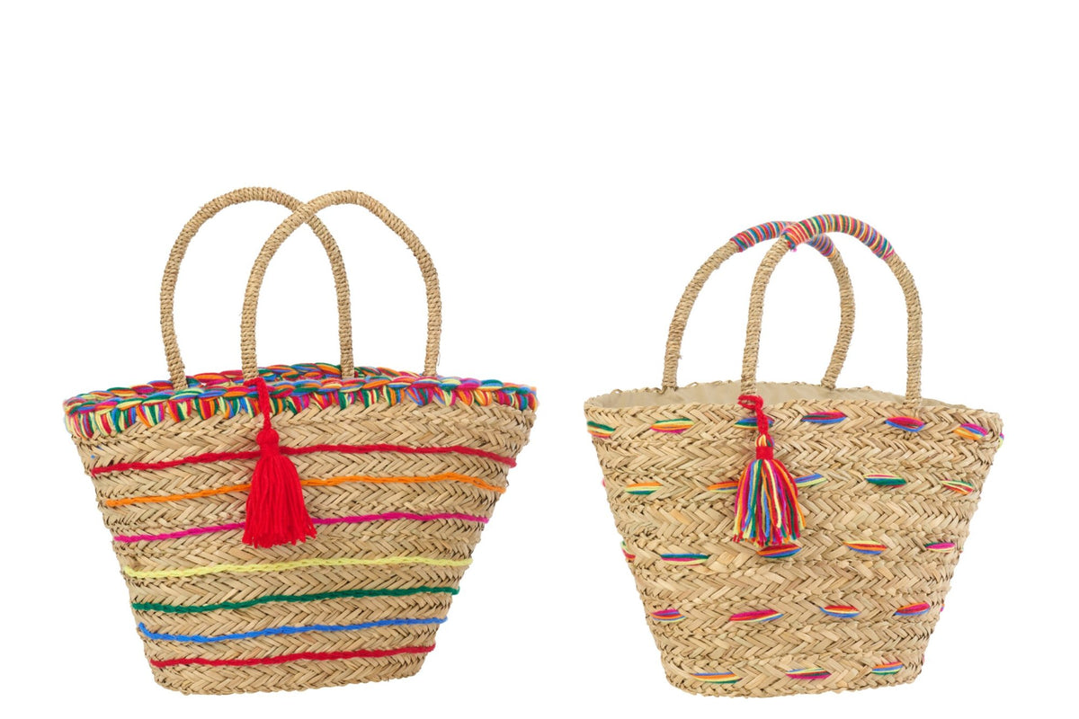 Tas gestreept zeegras meerkleurig assortiment van 2
