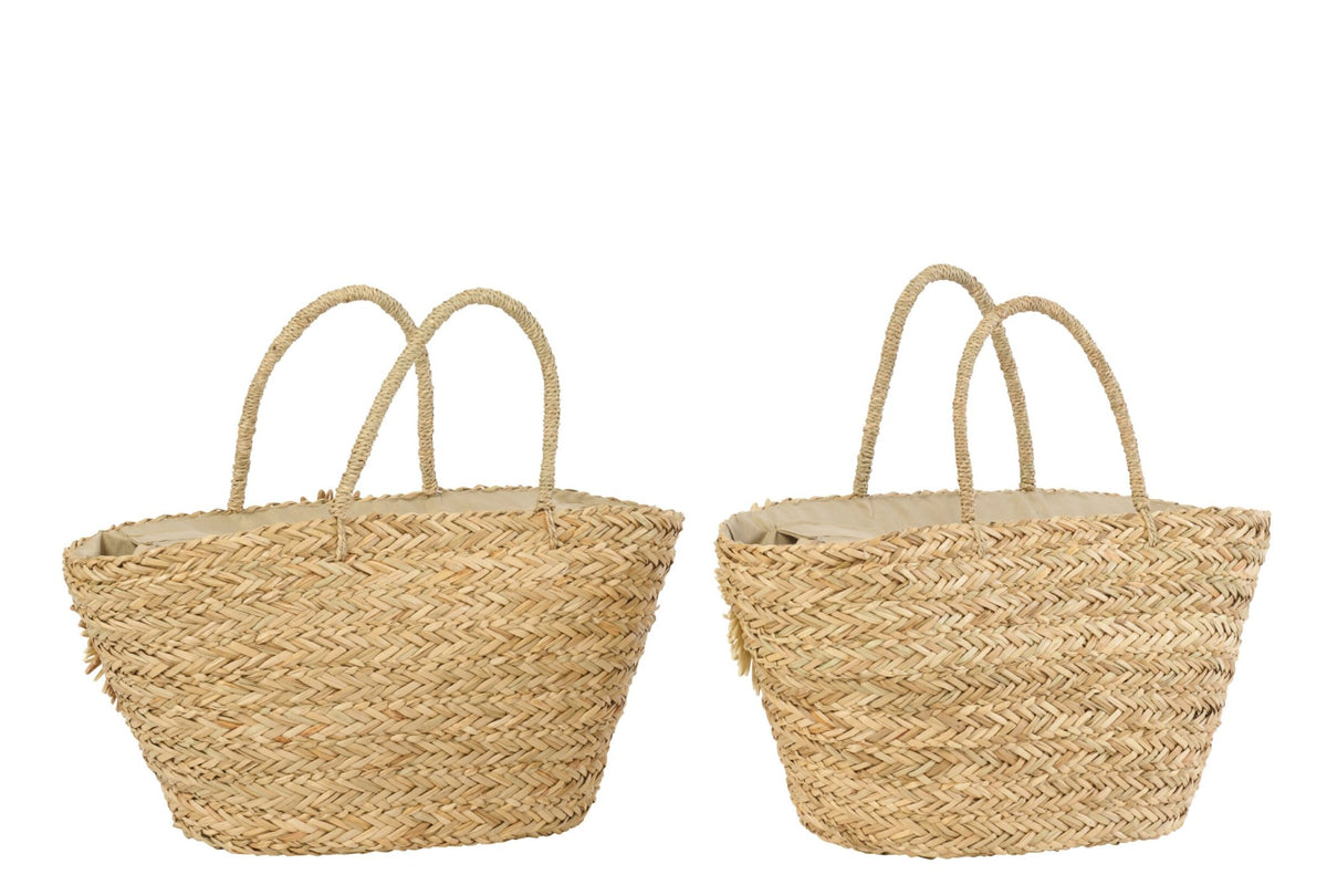 Tas zonnebloem zeegras naturel/kakigroen assortiment van 2