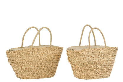 Tas zonnebloem zeegras naturel/kakigroen assortiment van 2
