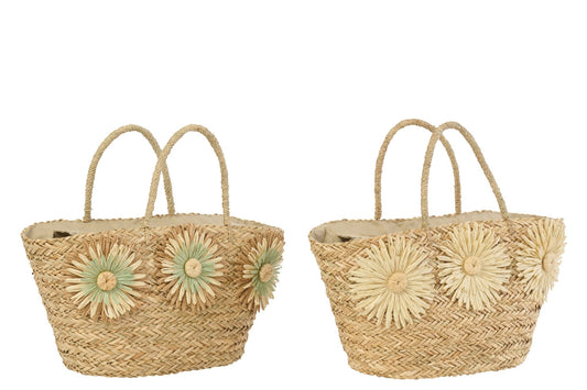 Tas zonnebloem zeegras naturel/kakigroen assortiment van 2