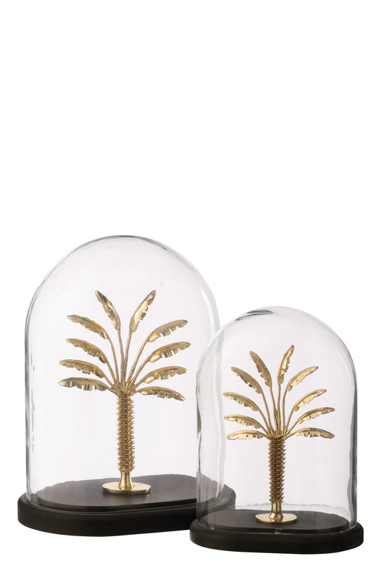 Decorative Bell Jar Palm Tree Glass Gold/Black Large