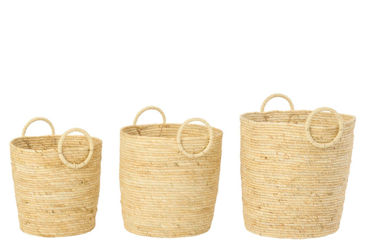 Set van 3 mand met handvat rond maïs naturel