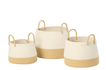 Set van 3 mand met handvat rond polyester naturel/wit