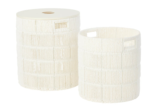 Set van 2 mand + deksel rond papier wit
