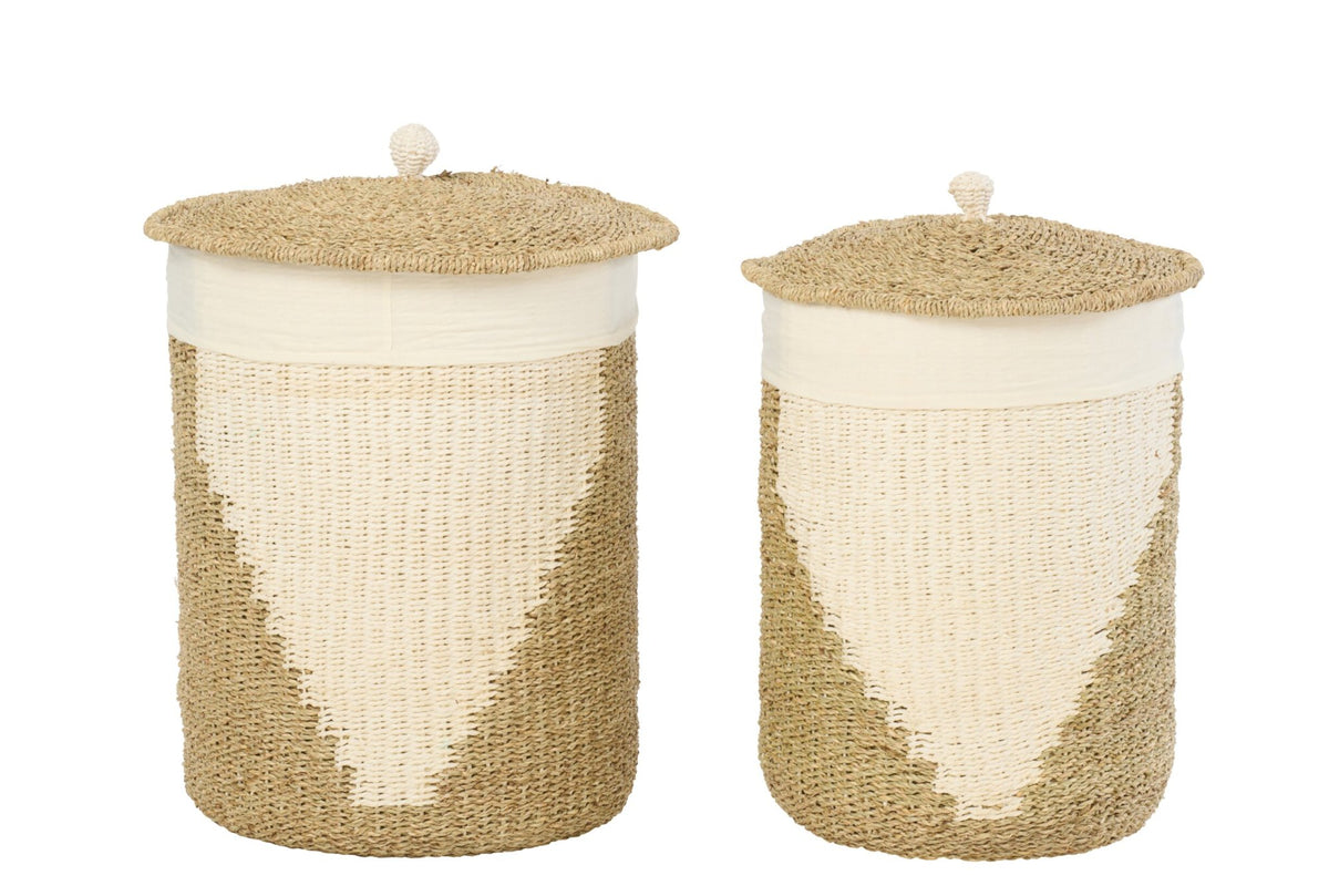 Set van 2 mand + deksel papier wit/naturel