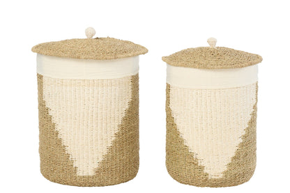 Set van 2 mand + deksel papier wit/naturel