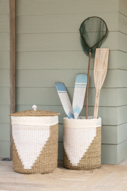 Set van 2 mand + deksel papier wit/naturel