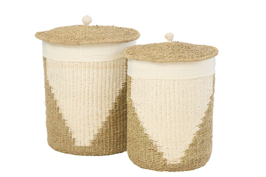 Lot de 2 paniers + couvercle en papier blanc/naturel