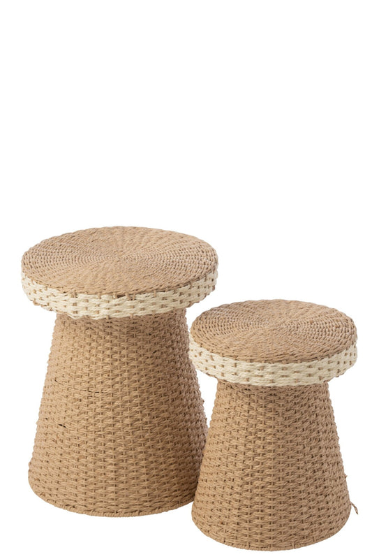 Set Of 2 Side Table Paper Natural/White