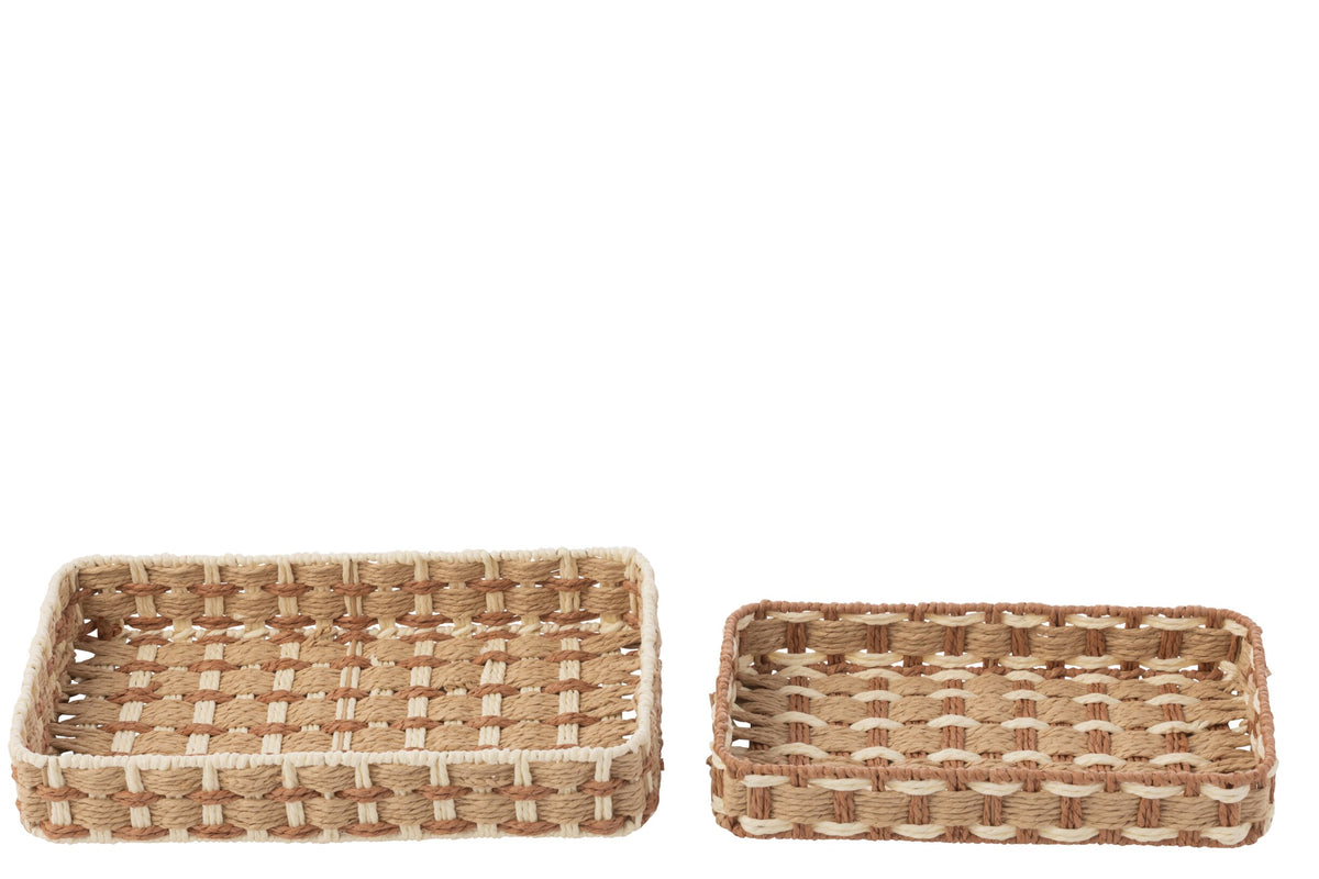 Set Of 2 Decorative Tray Rectangle Paper Natural/White