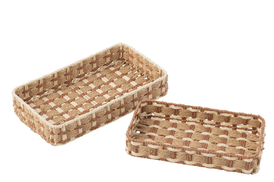 Set Of 2 Decorative Tray Rectangle Paper Natural/White