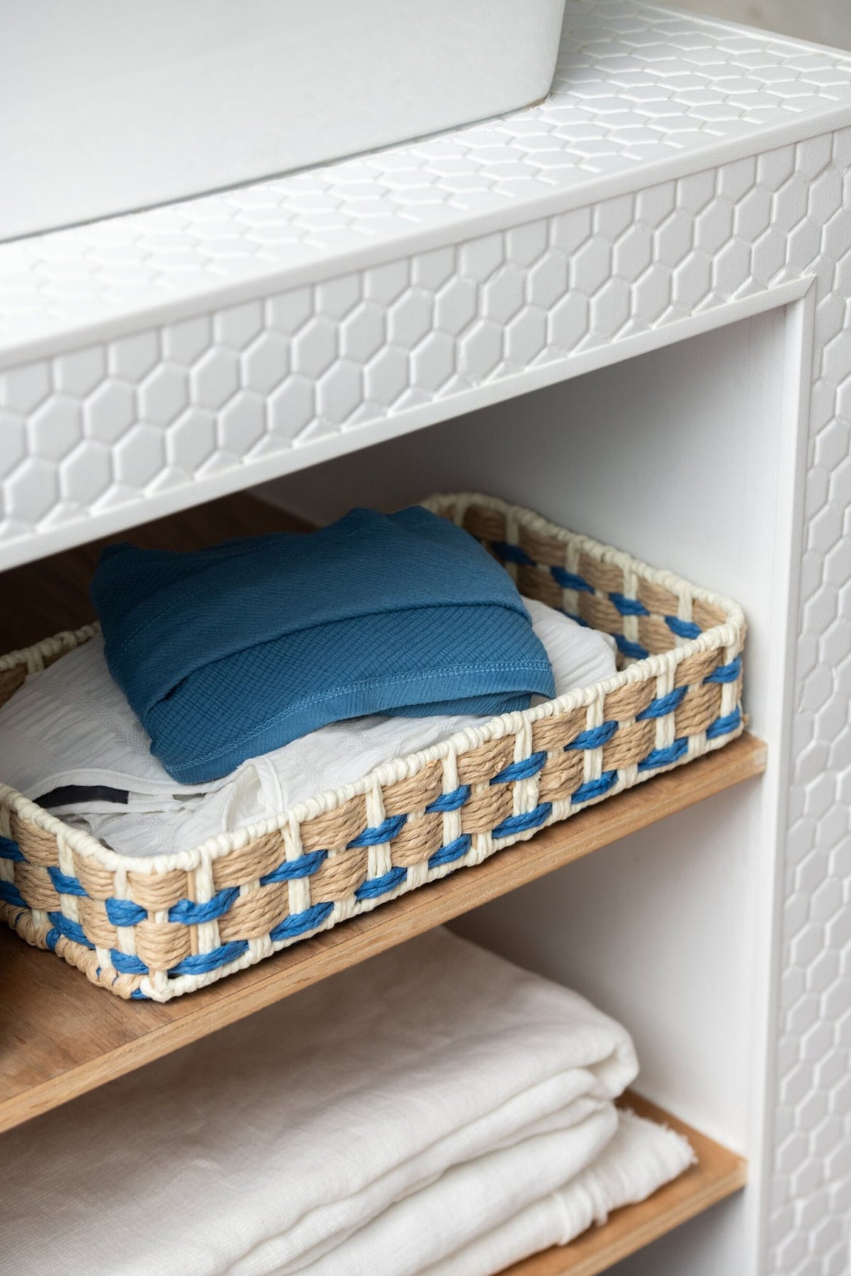 Set Of 2 Decorative Tray Rectangle Paper Natural/Blue