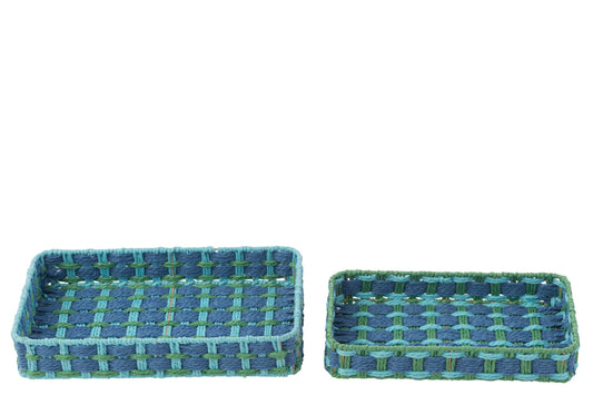 Set Of 2 Decorative Tray Rectangle Paper Dark Blue/Emerald Green