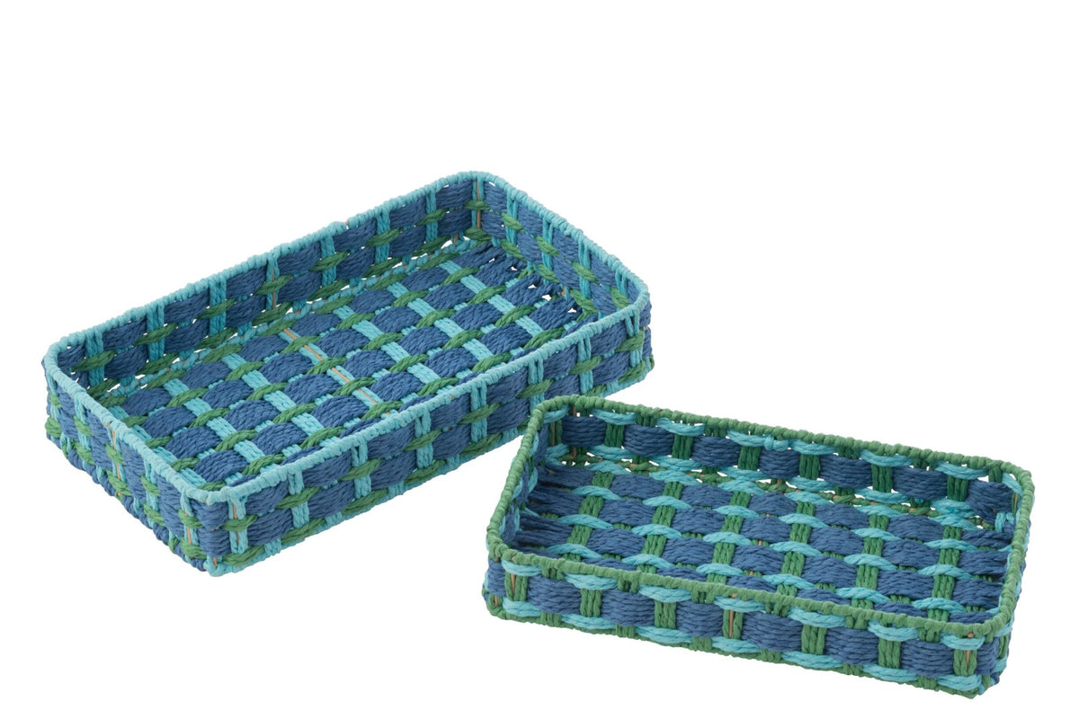 Set Of 2 Decorative Tray Rectangle Paper Dark Blue/Emerald Green