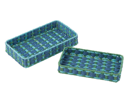 Set Of 2 Decorative Tray Rectangle Paper Dark Blue/Emerald Green