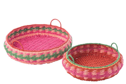 Set Of 2 Decorative Tray With Handles Round Paper Multi