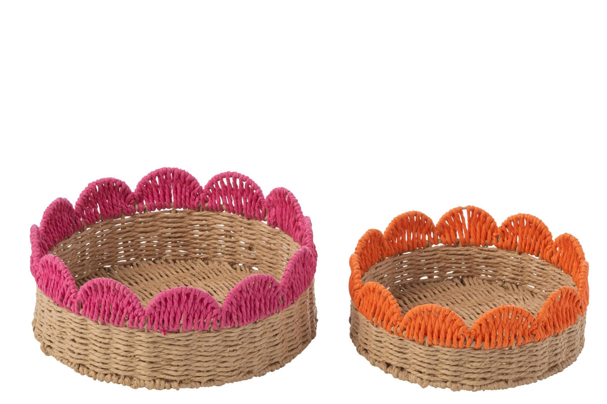 Set Of 2 Decorative Tray Scalloped Edge Paper Pink/Orange