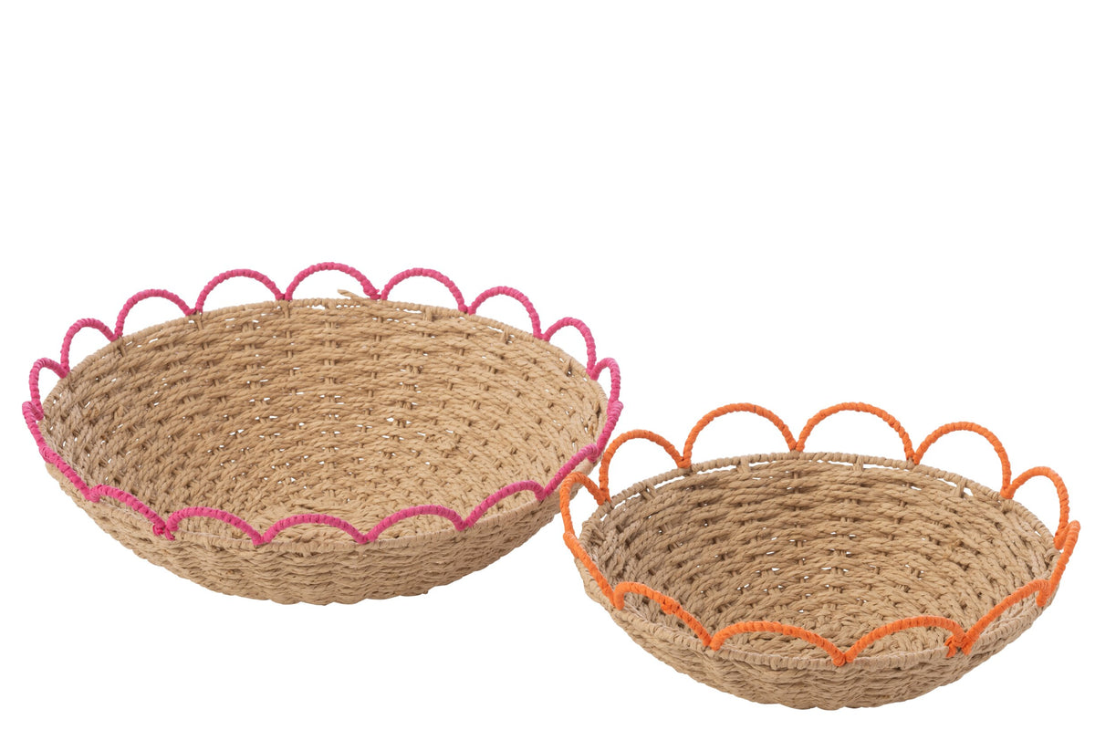 Set Of 2 Decorative Tray Paper Pink/Orange