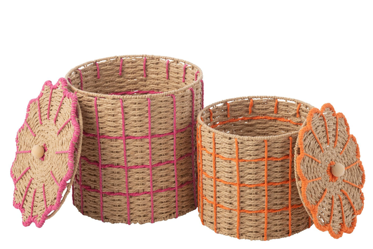 Set of 2 pink/orange paper baskets