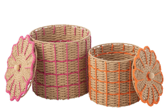 Set van 2 mand papier roze/oranje