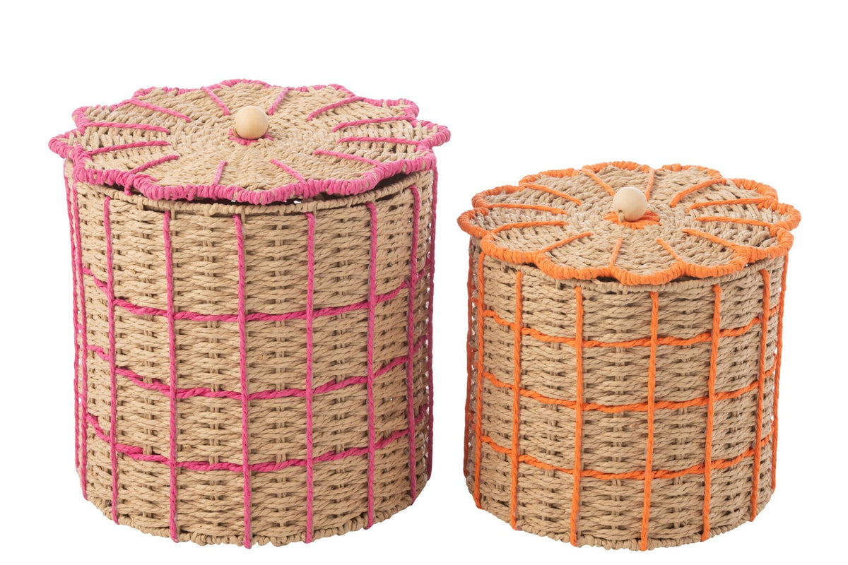 Set of 2 pink/orange paper baskets