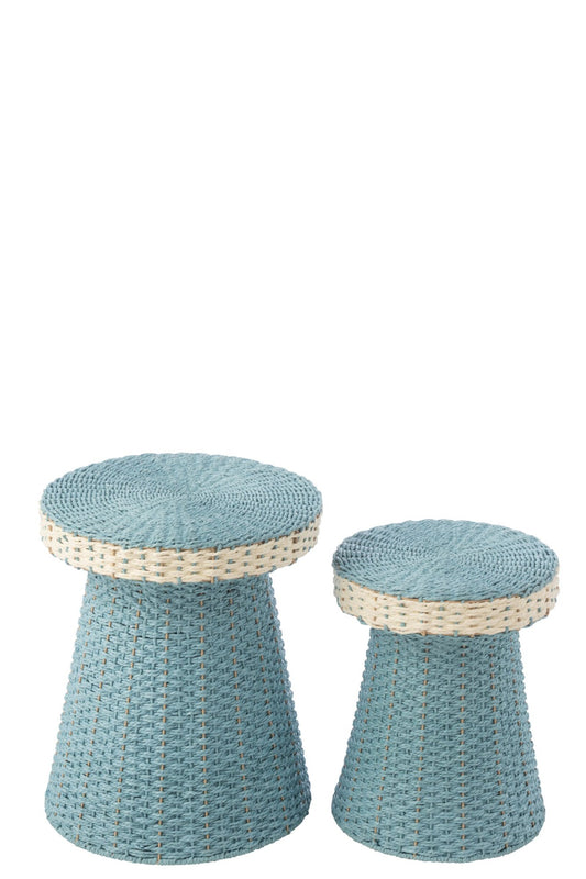 Set Of 2 Side Table Paper Light Blue/White