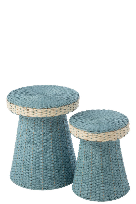 Set Of 2 Side Table Paper Light Blue/White