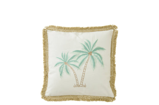 Cushion Palm Tree Cotton White/Turquoise
