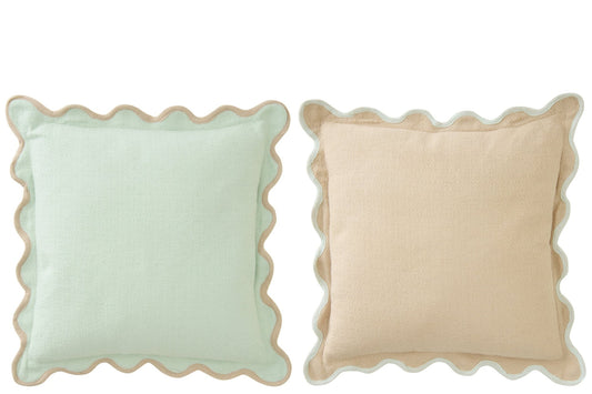 Cushion Scalloped Cotton Light Blue/Beige Assortment Of 2