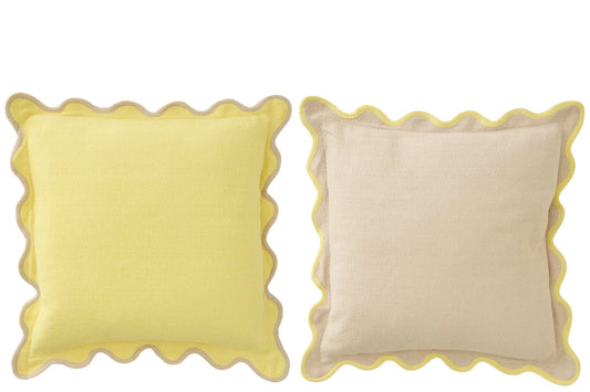 Cushion Scalloped Cotton Yellow/Beige Assortment Of 2
