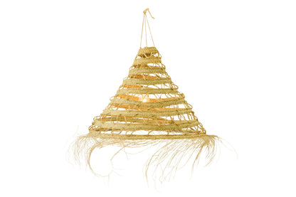 Small natural grass woven lampshade with fringes