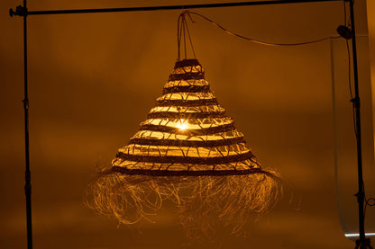Small natural grass woven lampshade with fringes