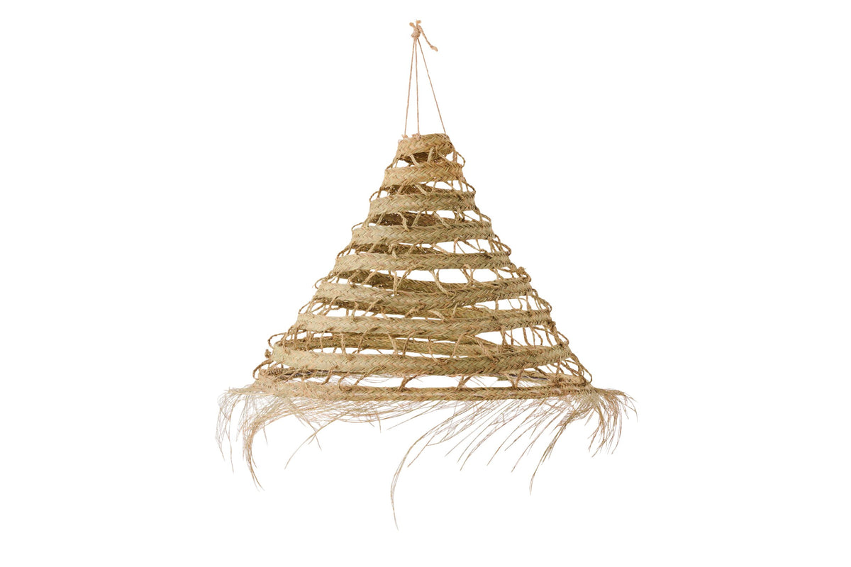 Small natural grass woven lampshade with fringes