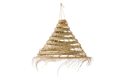 Small natural grass woven lampshade with fringes