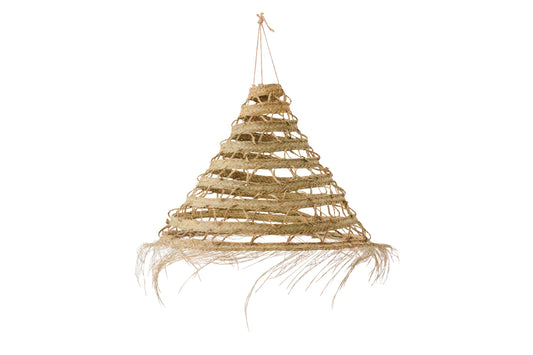 Abat-jour tressé + franges en herbe naturelle petit