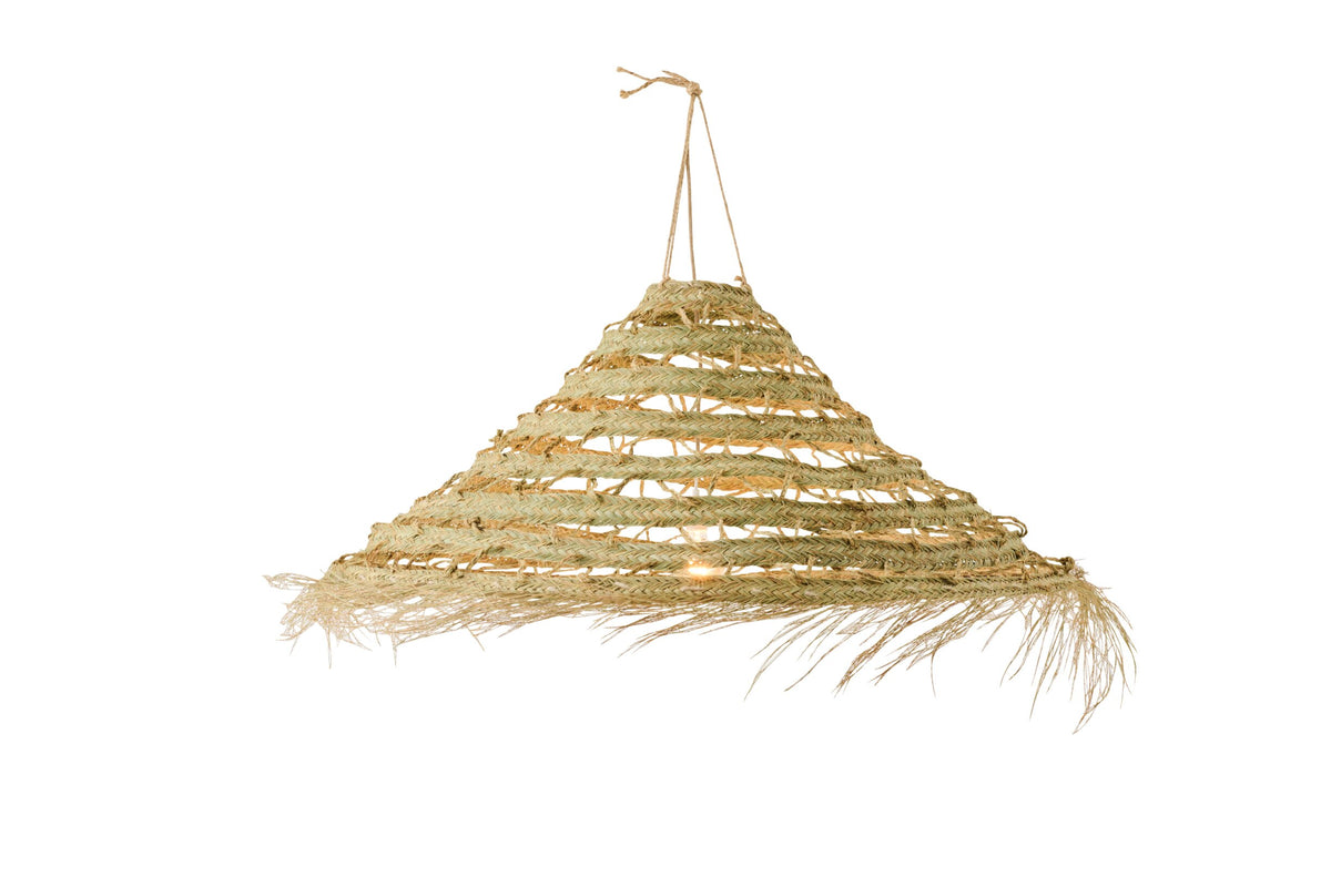 Abat-jour tressé + franges en herbe naturelle grand