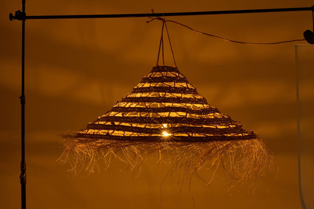 Abat-jour tressé + franges en herbe naturelle grand