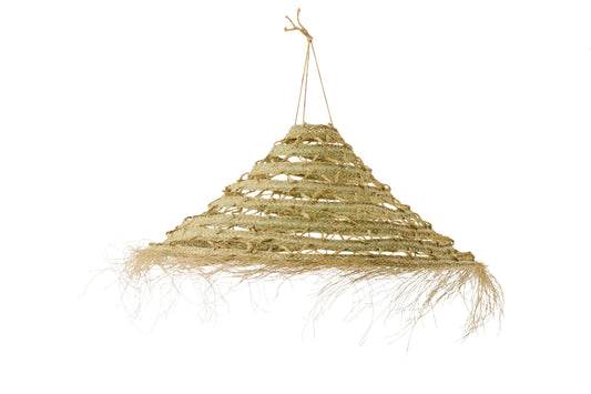 Lampenkap gevlochten + franjes gras naturel groot