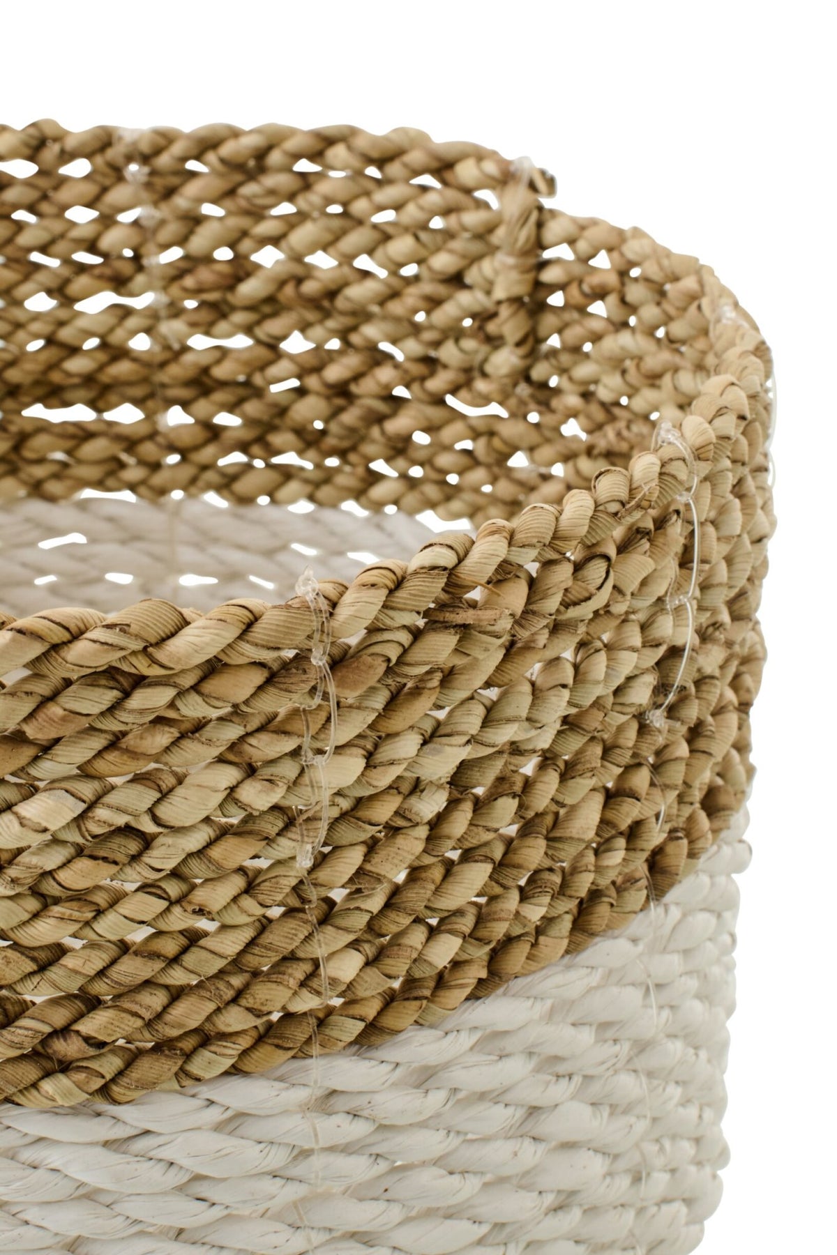 Set van 3 mand zeegras naturel/wit