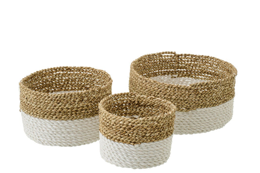 Set van 3 mand zeegras naturel/wit