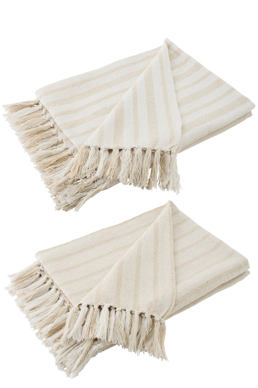 Throw Striped Cotton White/Beige Assortment Of 2