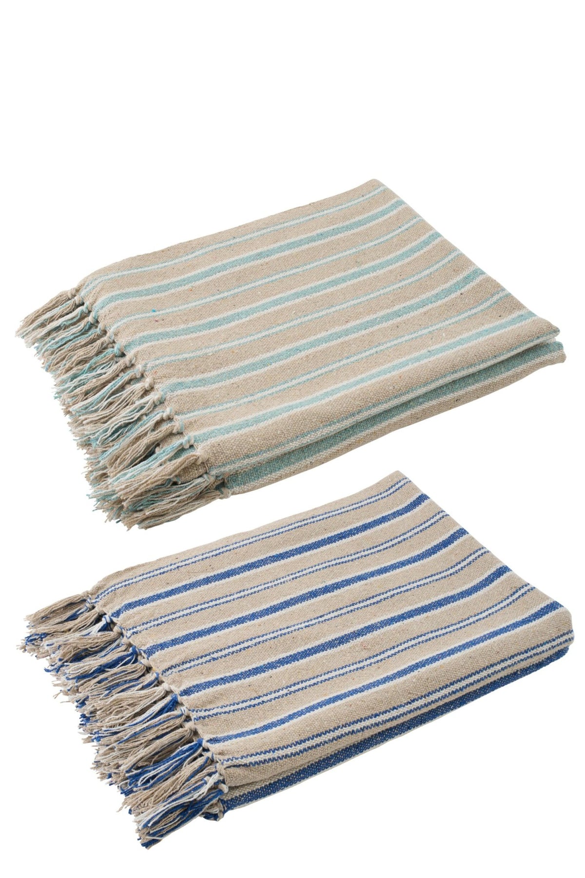 Throw Striped Cotton Greige/Blue Assortment Of 2
