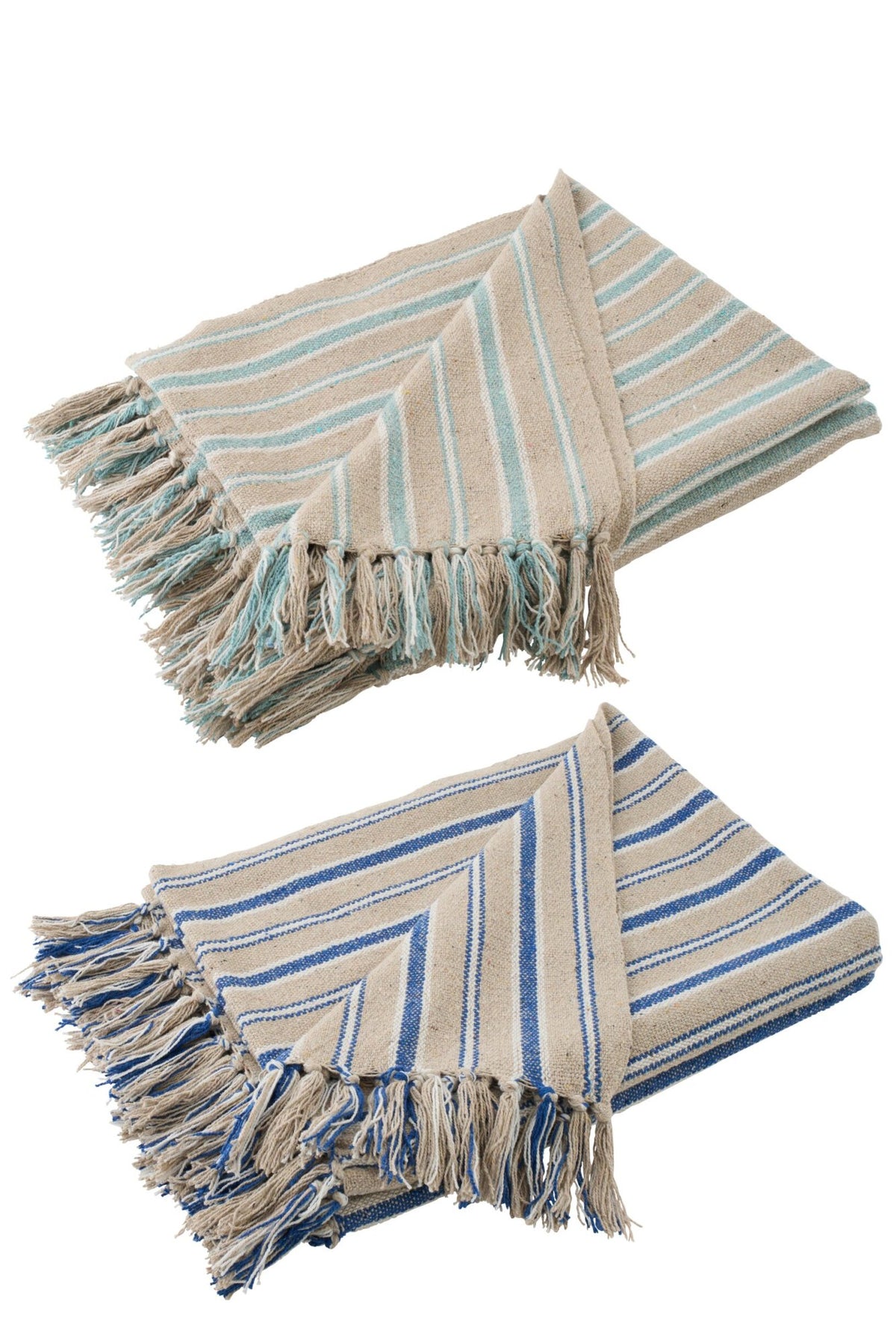 Throw Striped Cotton Greige/Blue Assortment Of 2